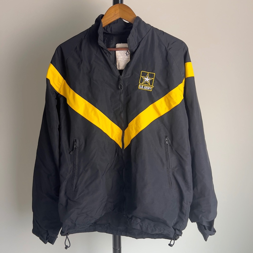 US Army APFU Physical Fitness Uniform Jacket Black Yellow Chevron Medium X-Long